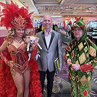 Jade Simone, Mr. Piffles, and Piff the Magic Dragon at Harrah’s Las Vegas